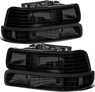 MOSTPLUS Headlight Assembly Compatible with 1999-2002 Chevrolet Silverado 1500 2500 2000-2006 Suburban 1500 2500 Tahoe Front Lamp with Black Housing/Smoke Tinted Lens/Clear Reflector