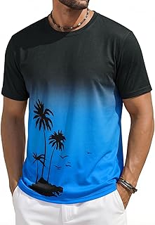 Runcati Mens Short Sleeve T-Shirts Casual Graphic Gradient Printed Tee Crewneck Summer Beach Hawaiian Vintage Shirts