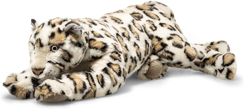 Steiff Parddy Snow Leopard 55 cm Cream Spotted Lifelike Cuddly Toy with Spotted Fur Cuddly Soft Plush Stuffed Toy Cat Soft and Movable Machine Washable