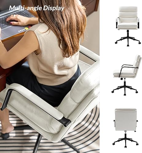 Miniatura 7 de HULALA HOME Silla moderna de piel sintética para oficina en casa con bloqueo de inclinación y base de metal, silla de escritorio con ruedas y cojín