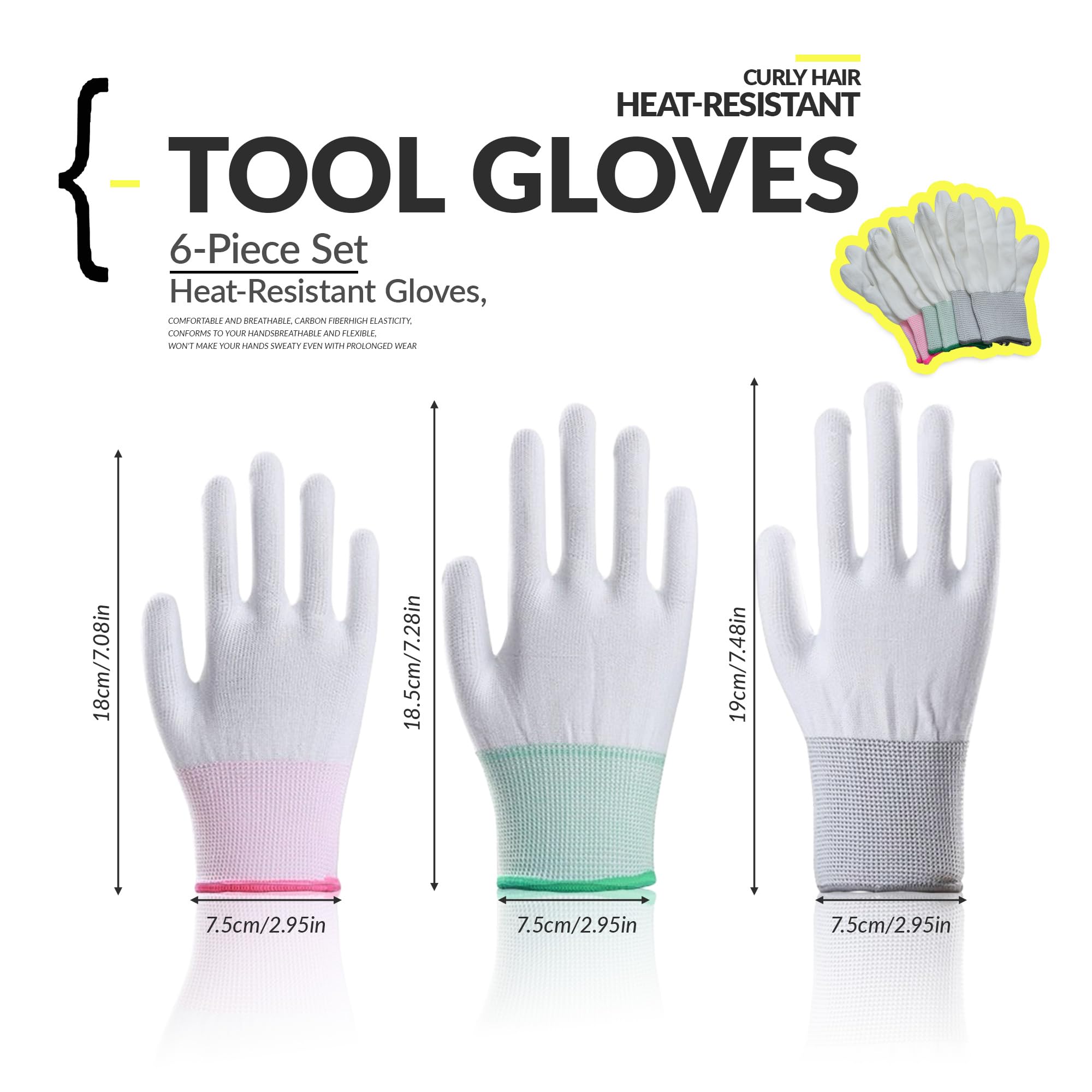 OBYJCA Lot de 2 paires de gants résistants à la chaleur pour coiffure, protection contre la chaleur pour coiffure, blocage de la chaleur pour bouclage, fer plat et baguette à boucler, rose et vert