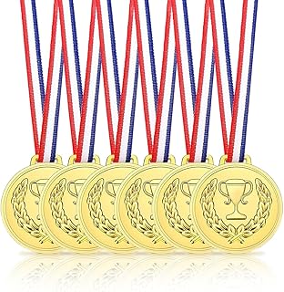 VIVIIHOO Lot de 6 médailles dorées en pour Cadeaux d'invités, journée de Sport et compétitions de Jeu - Médailles pour Enfants avec Rubans - Gravure Motif trophée - Style Olympique