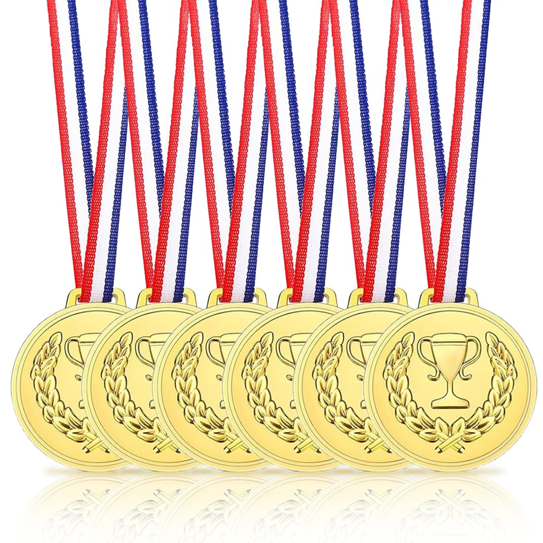 Medaglie Compleanno Bambini, Set di 6 Medaglie Olimpiche in Plastica con Nastri, per Bomboniere, Giorni Sportivi e Gare di Gioco