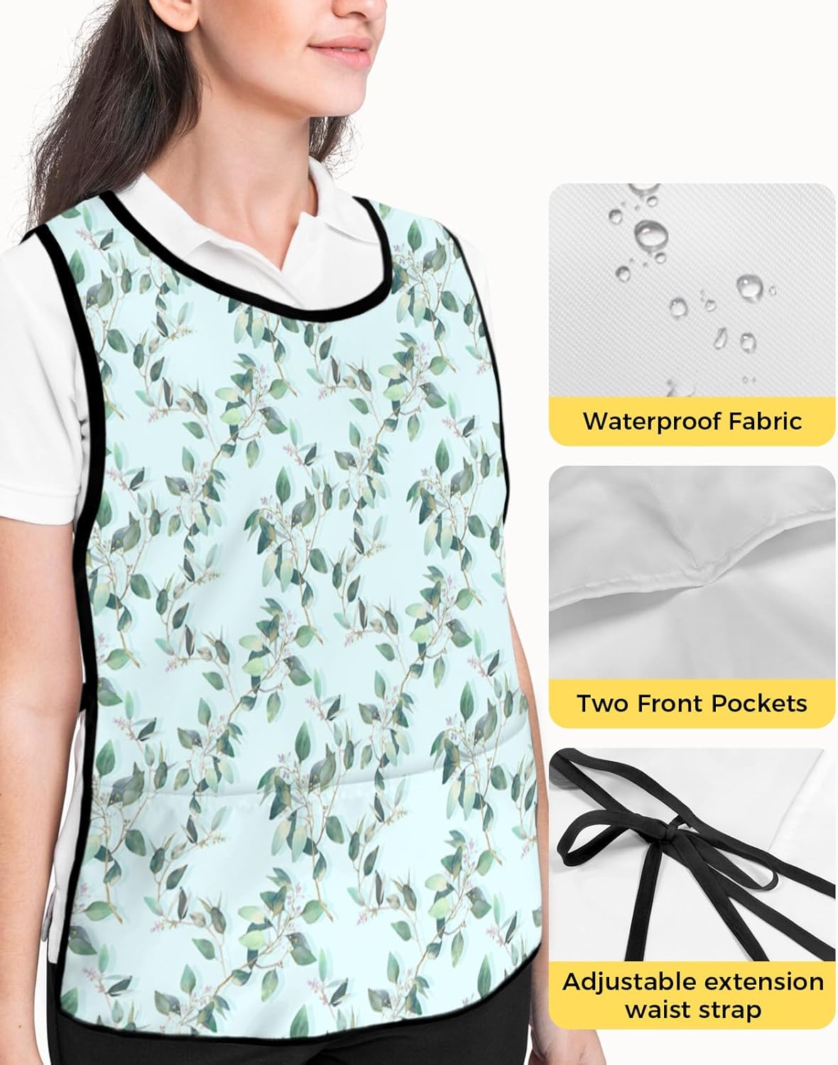 Modern Yellow Cobbler Aprons with 2 Pockets for Women Men, Abstract Geometric Grey White Oil Painting Art