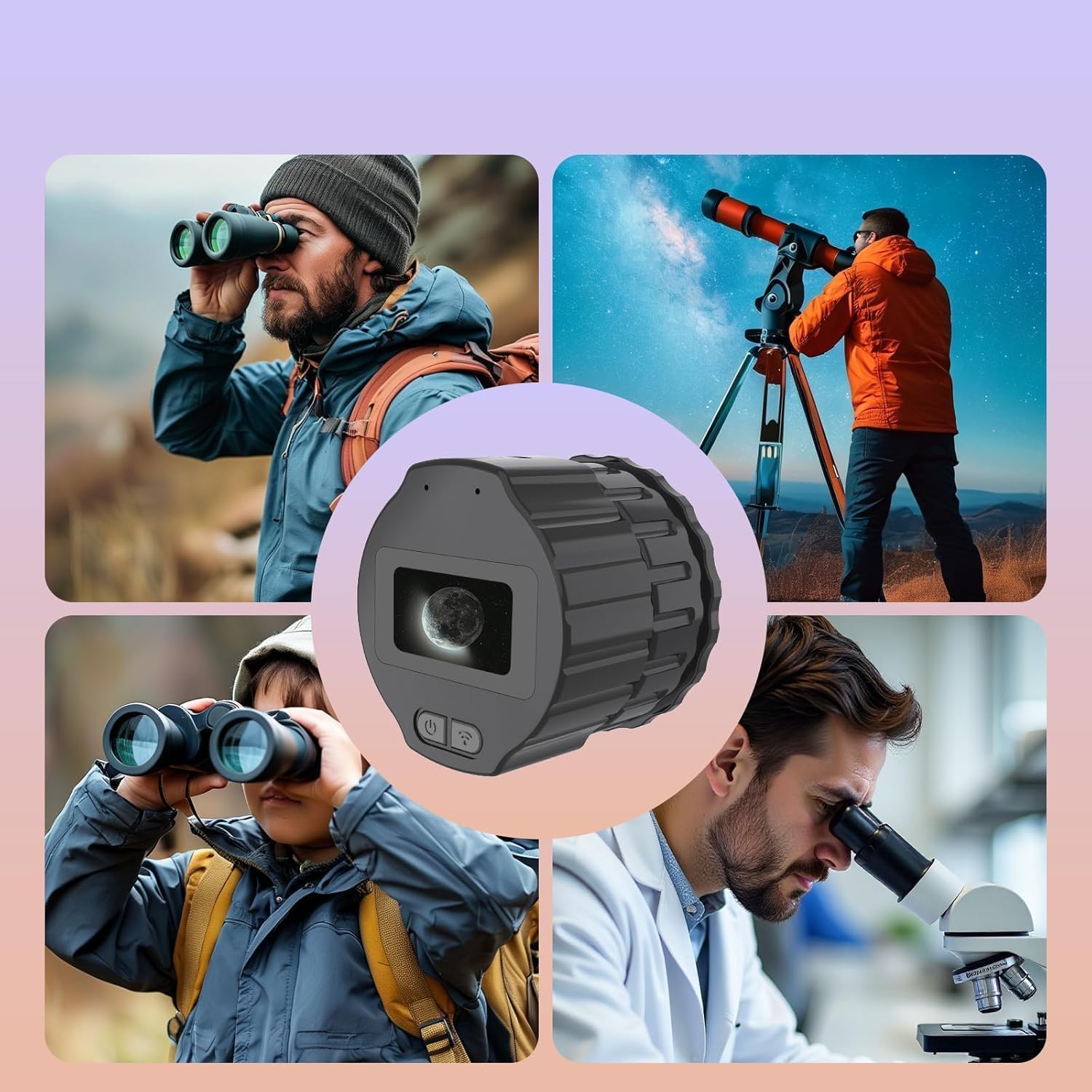 Cámara telescópica digital de 64 GB: grabación de video 2K, accesorio de microscopio telescópico WiFi, adaptador ocular de 25-50 mm, soporte de pantalla, control de aplicación, perfecto para