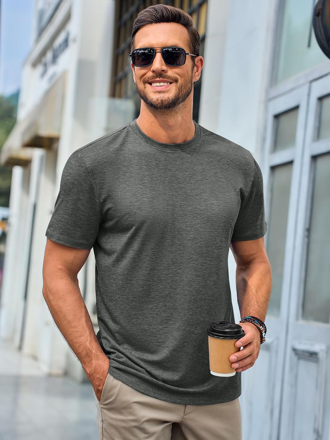 Runcati Mens Short Sleeve T-Shirts Classic Crew Neck Casual Shirt Summer Basic Lightweight Fashion Moisture Wicking Tees - Image 2