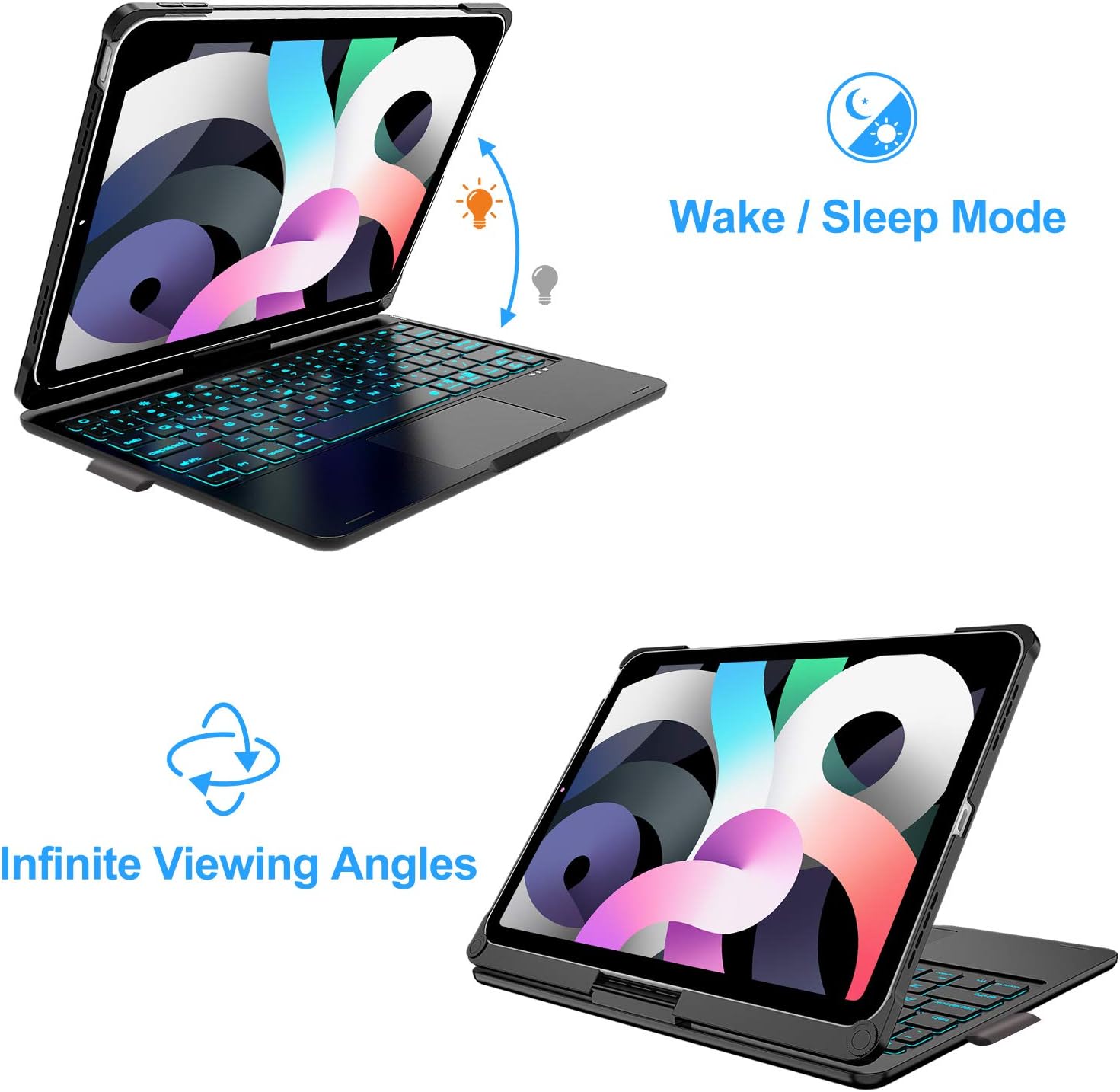 🔥 iPad Air 4 Keyboard Case with Touchpad 10.9 inch 2020, Rainbow Backlights, 360° Rotatable, Wireless Trackpad Keyboard Case with Pencil Holder, iPad Pro 11 inch 2020/2018 Keyboard Case, Black Flash Deals - 80% OFF iPad Air 4 Keyboard Case with Touchpad 10.9 inch 2020, Rainbow Backlights, 360° Rotatable, Wireless Trackpad Keyboard Case with Pencil Holder, iPad Pro 11 inch 2020/2018 Keyboard Case, Black