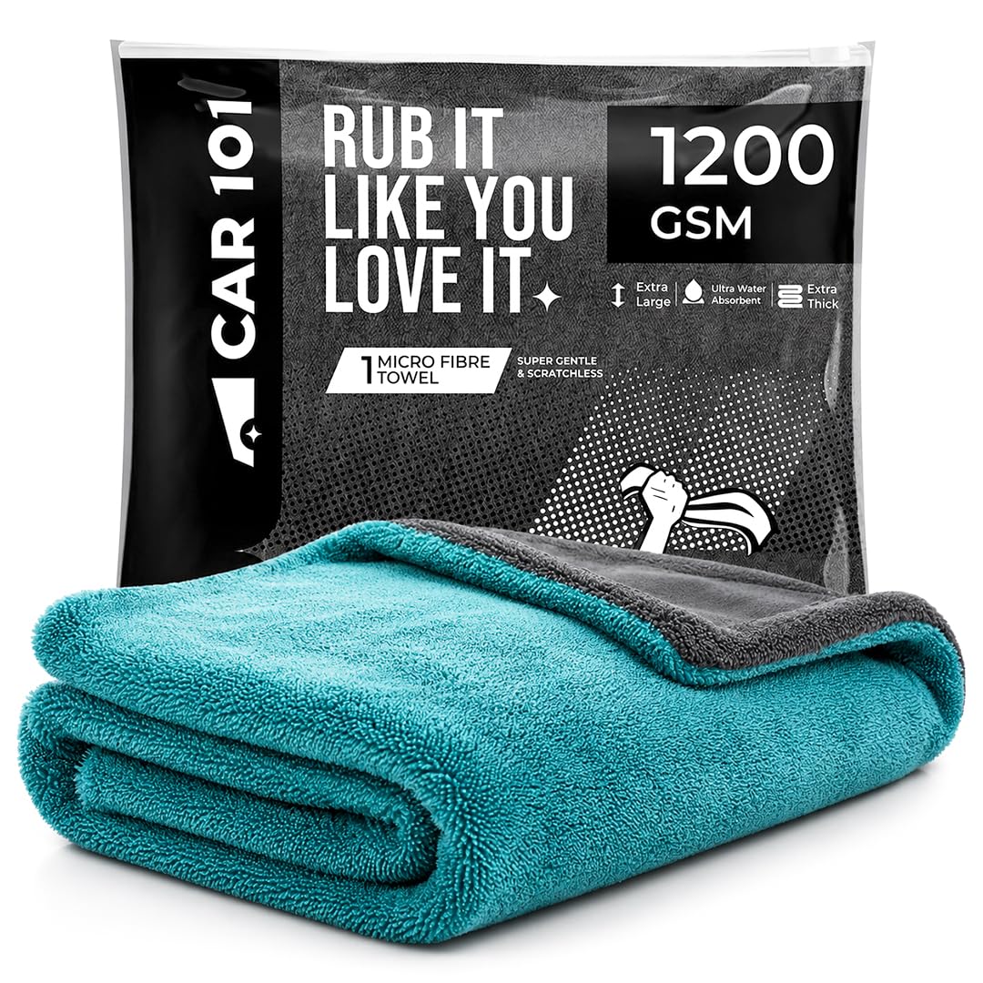 CAR101 Microfiber Cleaning Cloths - Superior Softness, Suede Border, Ultimate Water Absorption - 1200 Gsm Twisted Loop Microfiber Towel For Car, Bike And Household Cleaning (60X40Cm, Blue)-image-32