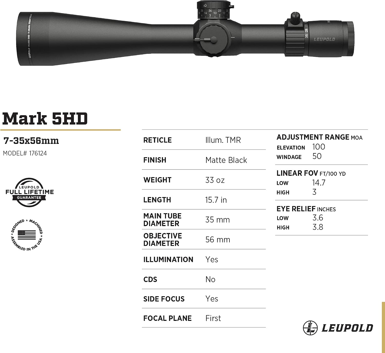 Leupold Mark 5HD 7-35x56 (35mm) FFP Riflescope