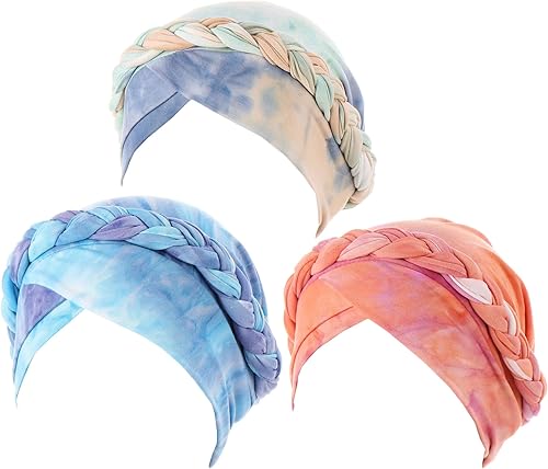 Paquete de 3 gorros de turbante estampados para mujer, gorros de quimioterapia y cáncer