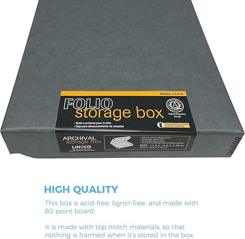 Vista 138 de Lineco Caja de almacenamiento de folio, diseño de concha con borde de metal. 16.5 x 20.5 x 1.75 pulgadas, cartón archival, conserva fotos, tarjetas