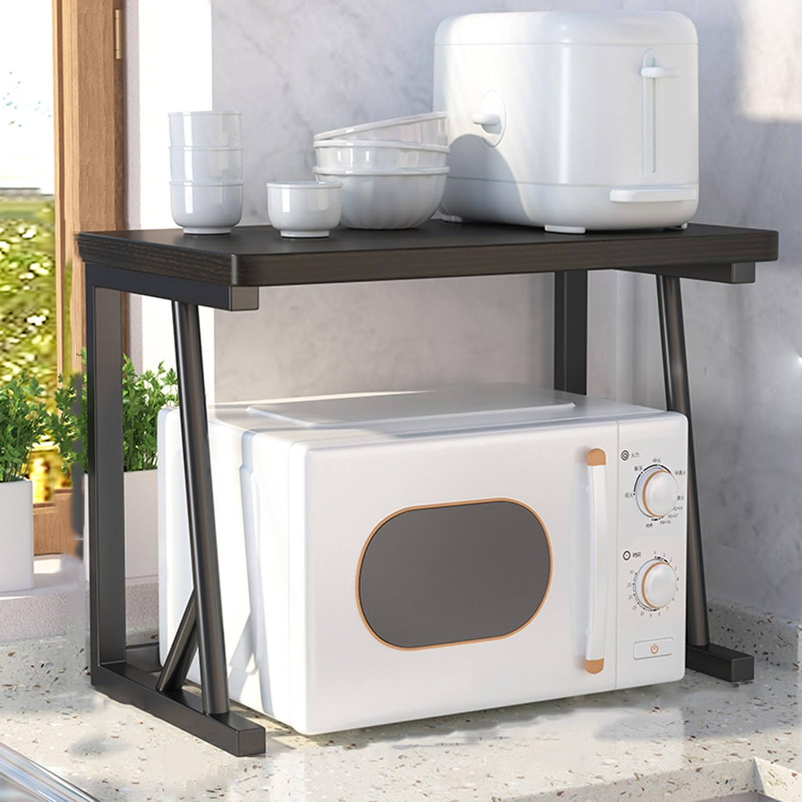 Étagère micro-ondes à 3 niveaux et cadre en métal pour cuisine et bureau