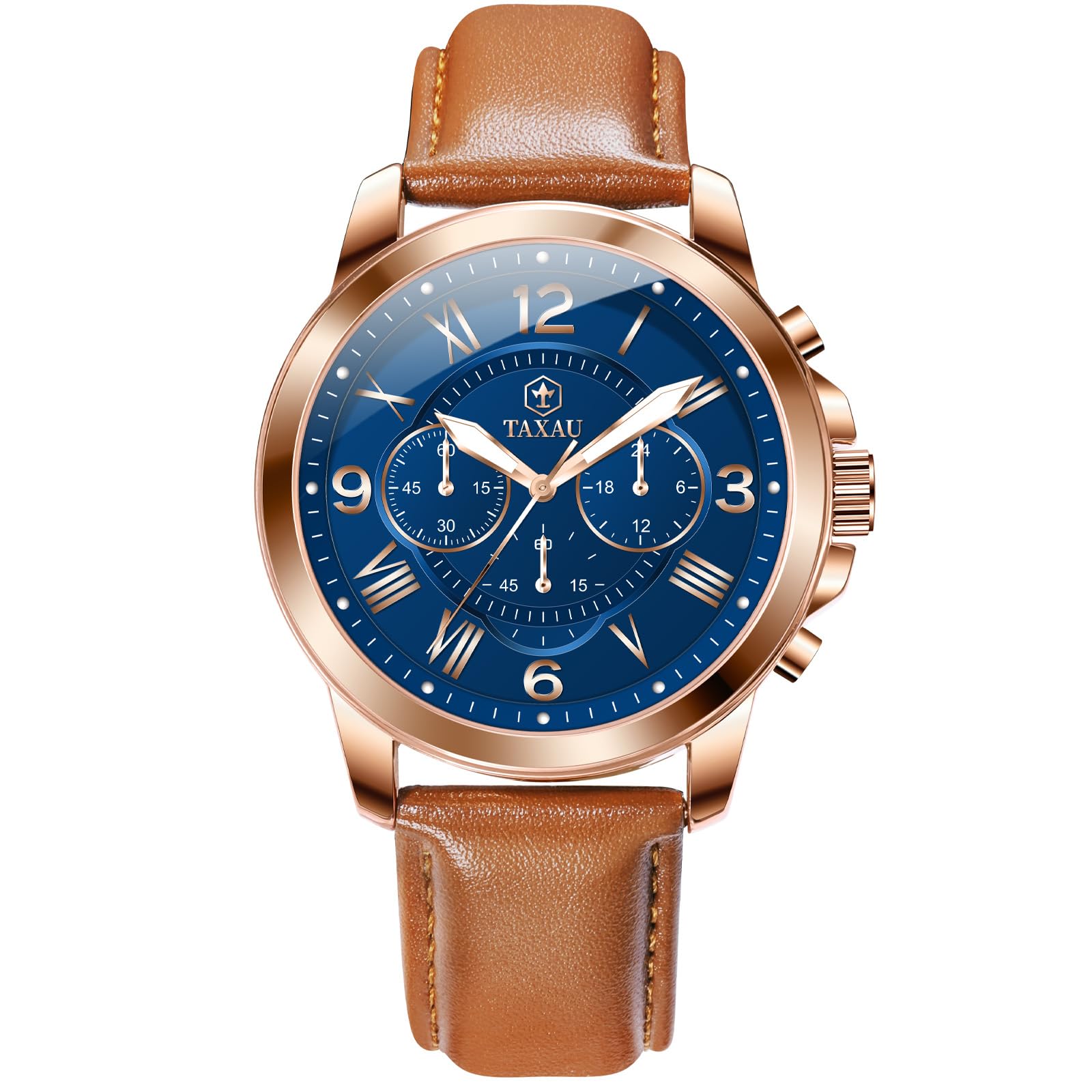 Taxau Herren Armbanduhr Leder Herrenuhr Lederarmband Uhren Herren Großes Zifferblatt Tag Datum Herrenarmbanduhr Wasserdicht Uhr Lässig Business Uhr für Herren