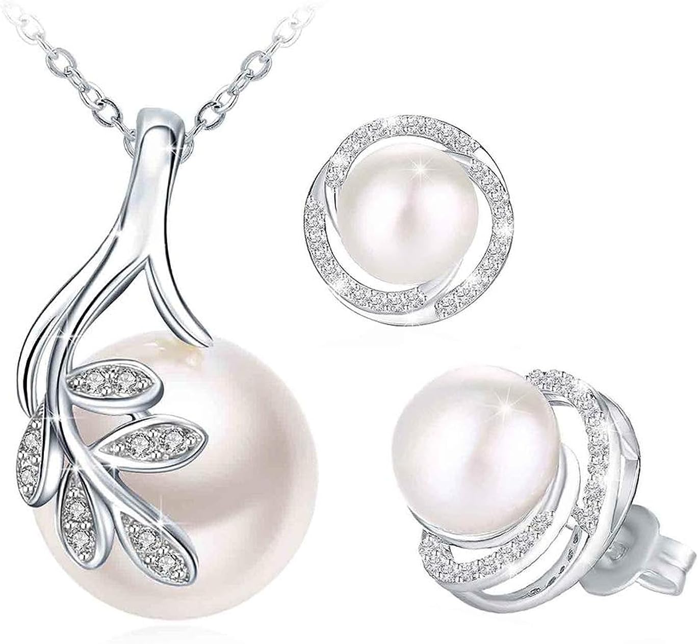 Fashion Crystal 18K Gold Plated 925 Sterling Silver Pearl Pendant Necklace And Studs Earrings J.Rosée Fashion Jewelry Sets For Women Ladies Girls Gift Package Jr536+115