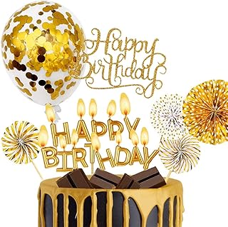 Décoration Gateau Anniversaire, Joyeux Anniversaire Decoration Gateau Alphabet Bougies Happy Birthday Decoration Gateau Anniversaire Ballon de Confettis pour Fille Garçon Femme Homme Couple