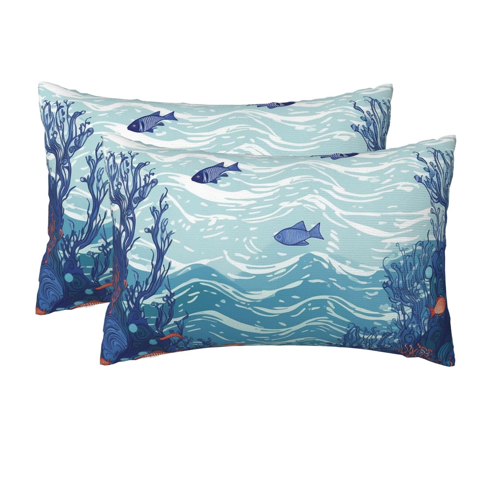 2 Pack Queen Size Pillow Cases for Hair and Skin Soft Breathable Pillow Case Covers with Hidden Zipper Ocean Waterscape Pillowcase 20x30 Inches Pillow Cover for Sleeping Gift