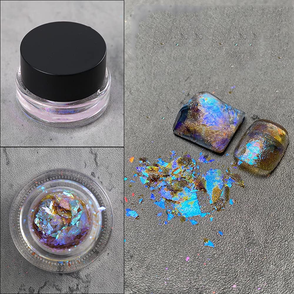 1Box Crystal Fire Opal Star Aurora Nail Art Flakes Chrome Nail Powder for Eyeshadow Opal Dust Manicure Chrome Nail Powder Kit DIY Manicure Nail Art Cloud Flakes Chrome (WK05)