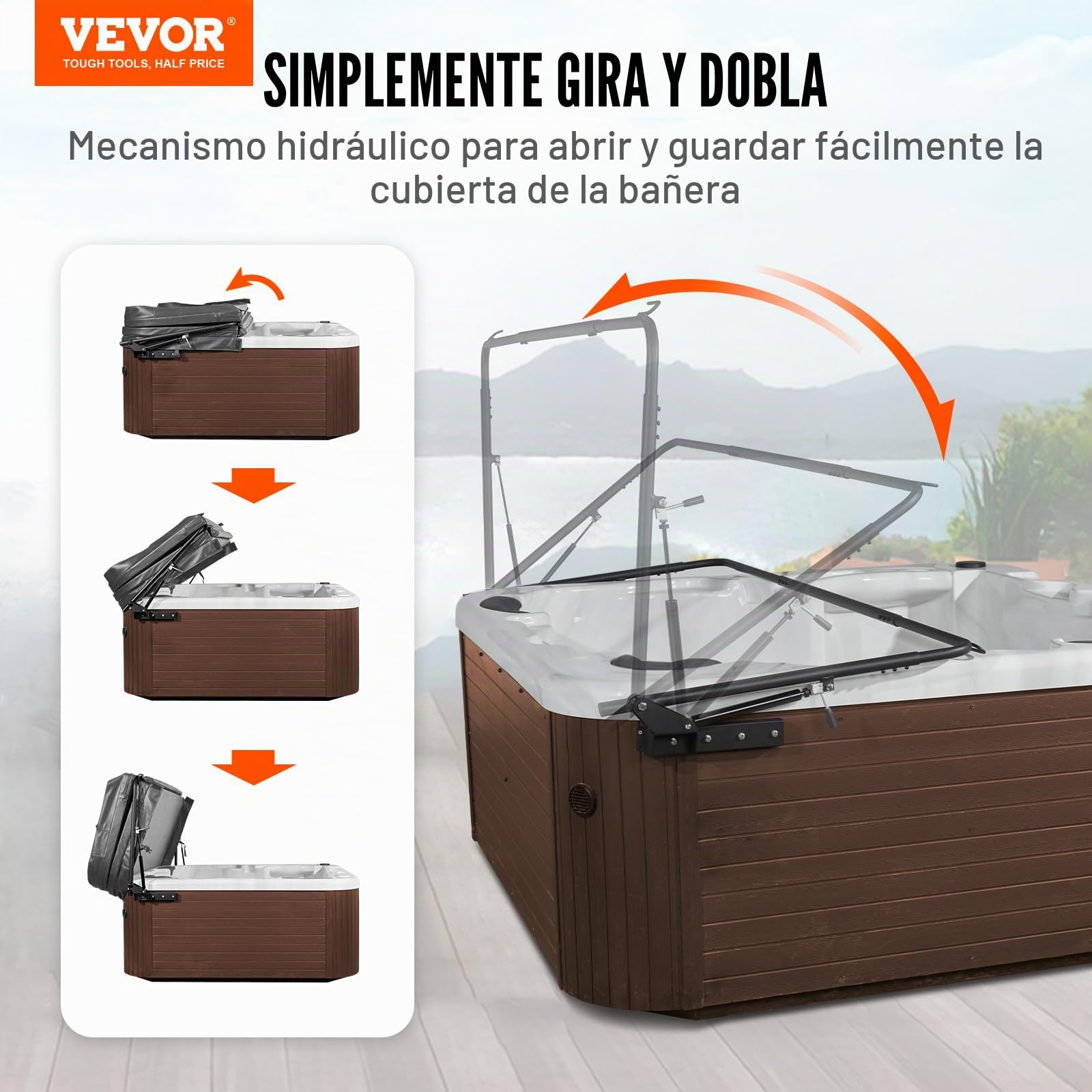 VEVOR Elevador de Cubierta para Jacuzzi Elevador de Cubierta para Spa Hidráulico Longitud 1900-2500mm Ancho 1750-2450 mm Instalado en Parte Superior en Ambos Lados para Varios Tamaños de Jacuzzis, Spa