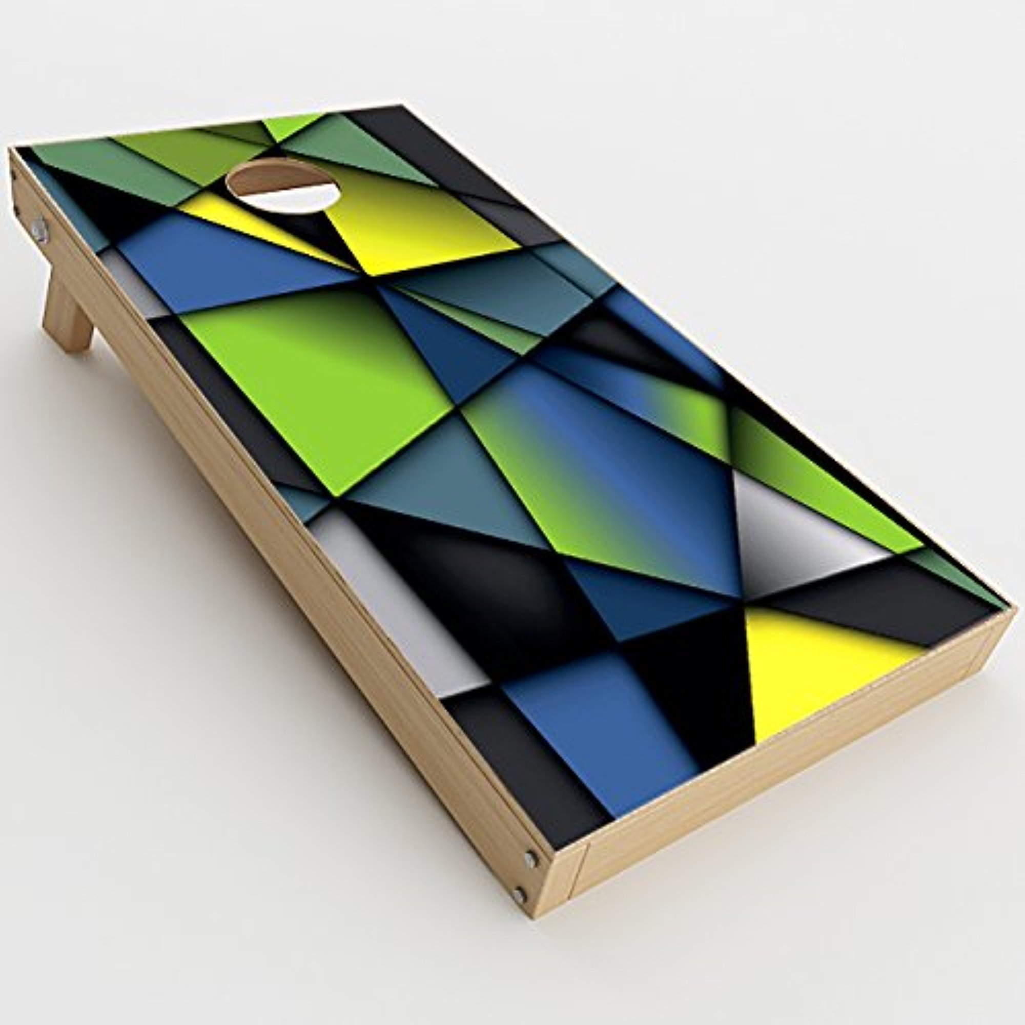 Skin Decal Vinyl Wrap for Cornhole Game Board Bag Toss/Green Blue Geometry Shapes
