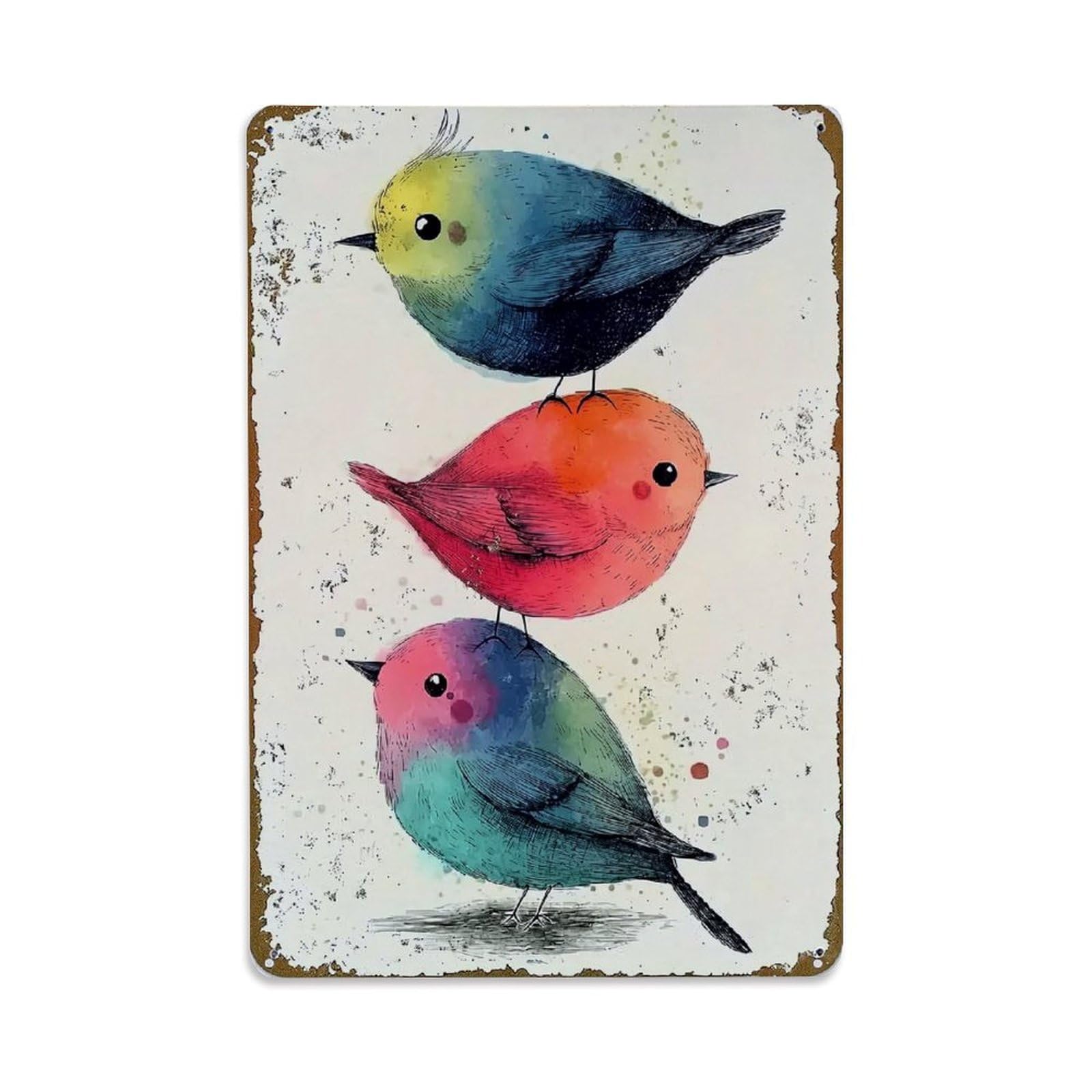 Jdfenggu Vintage Stacked Colorful Birds Art Print Retro Metal Tin Sign, Metal Poster For Bar, Home, Man Cave, Kitchen, Laundry Room Art Decor 8X12 Inch