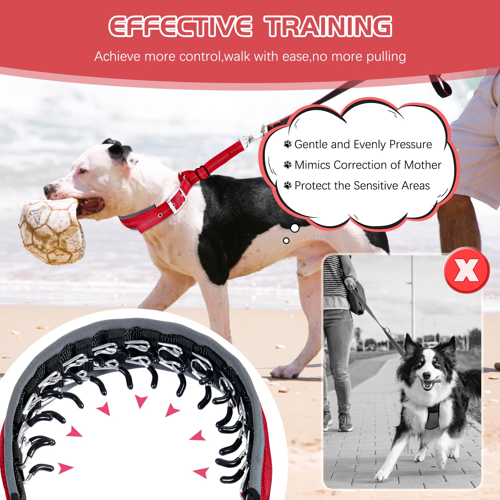 Duckygoo Reflective Martingale Collar for Dogs - Hidden Anti Pull Adjustable Training Collar Heavy Duty Buckle, Suitable for Small Medium Large Dogs on Walking & Hunting,Red,M