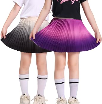 Girls Gradient Print Skorts with Built-in Shorts | High Waisted Adjustable Skater Skirt for School & Play | Age 5-12 Years
