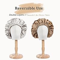 Vista 3 de YANIBEST Gorro de Satén Ajustable de Doble Capa Gorro de Cabello para Dormir, Gorros para Mujeres, Gorros para Cabello Natural Rizado, Gris Ceniza