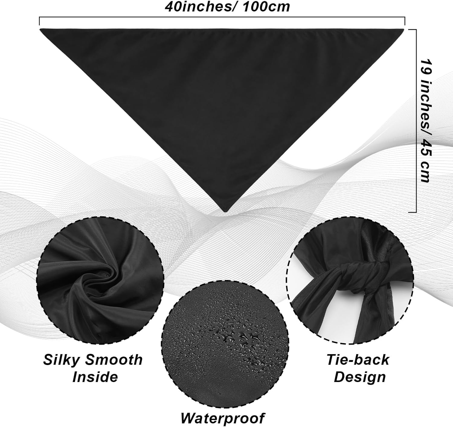 Cuffbow 2 Pcs Satin Lined Bandana Waterproof Head Scarf Non-Slip Hair Scarf Large Triangle Waterproof Rain Headband for Women Black - Image 2
