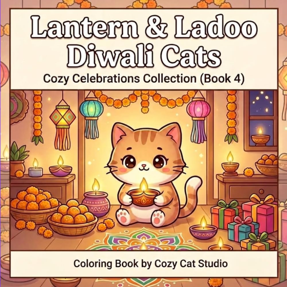 Lantern and Ladoo Diwali Cats: A Bold & Easy Coloring Book for Teens, Adults, Seniors & Beginners (Cozy Cats Universe)
