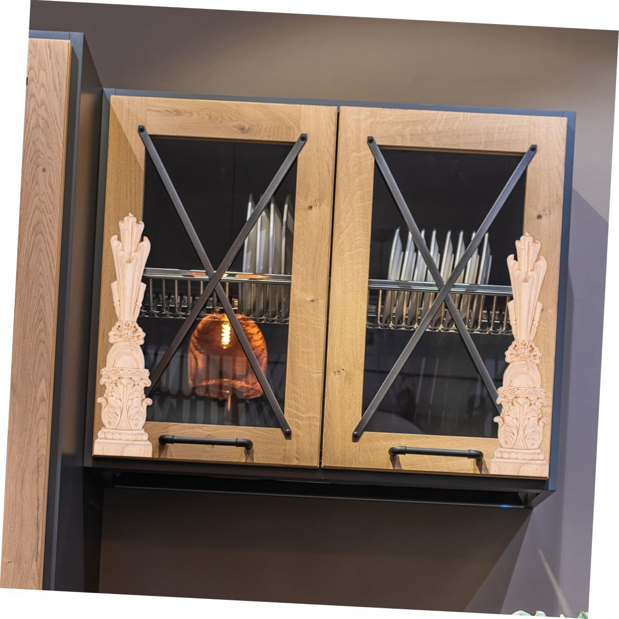 2Pcs Roman Column Wood Appliques Unpainted Wooden Carved Decorative Ornaments for Cabinet Fireplace Home Decor Classic Vintage Style Natural Wood Material Easy to Paste