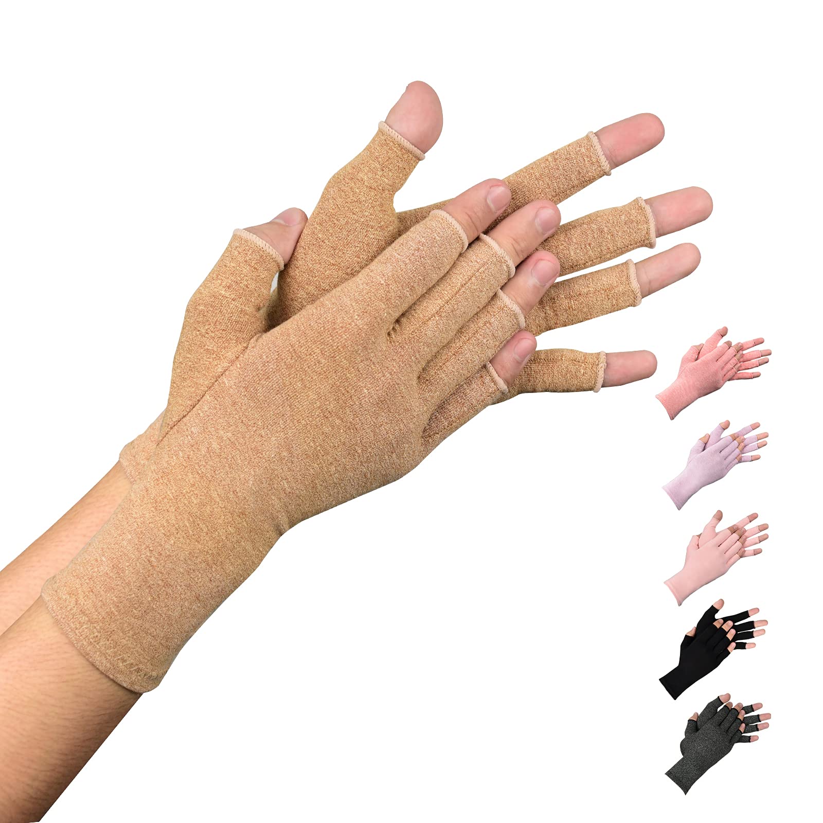 Indeemax 1 Pair Arthritis Gloves for Women Men，Fingerless Compression Gloves for Rheumatoid Osteoarthritis,Hand Wrist Carpal Tunnel Arthritis Pain Relief Gloves for Typing and Daily Work Brown L