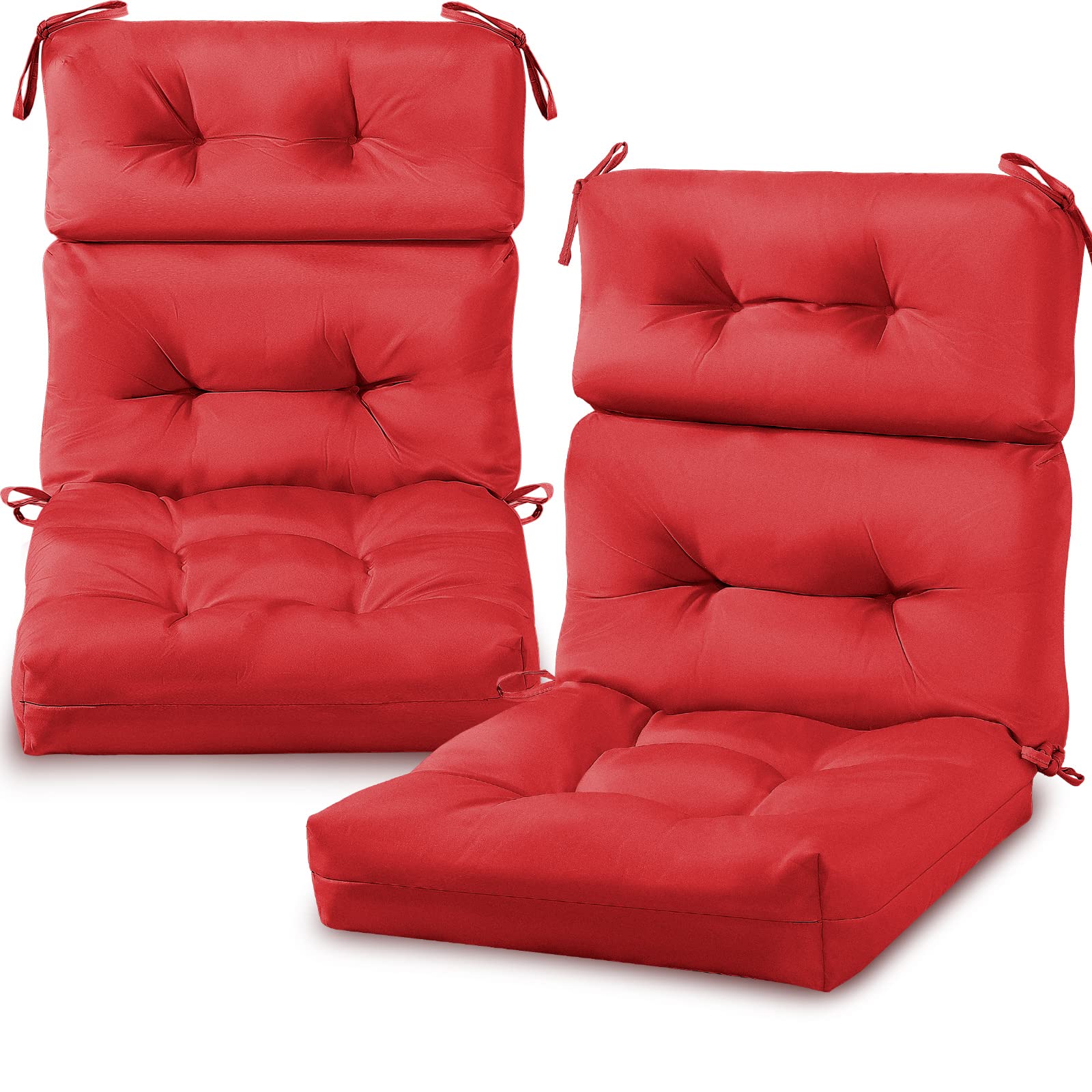 Geelin High Back Patio Chair Cushion Indoor Outdoor Seat Back Chair Cushions Tufted Patio Chair Cushions Waterproof Rocking Chair Pads Weather Replacement Cushions for Furniture (Red,2 Pcs)