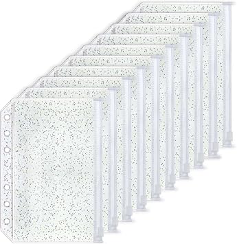 10pcs A6 Cash Stuffing Envelopes Zipper Binder Pockets Clear Glitter PVC 6 Hole Zip Sleeves Loose Leaf Pouches for 6 Ring Binder Planner A6 4.17" x 6.85"