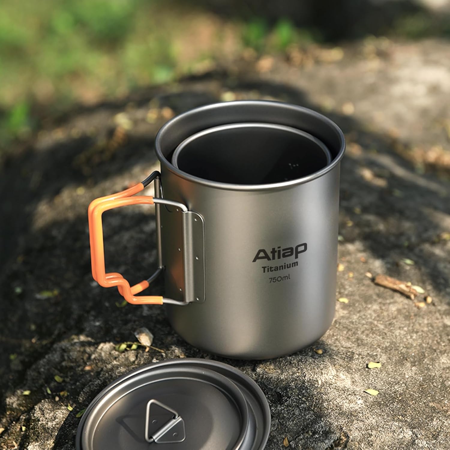Camping Pot with Lid and Plastic Foldable Handle Portable Lightweight For Outdoor Camping Hiking Backpacking (750ml)