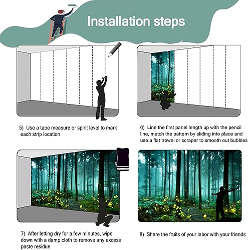 Miniatura 5 de YQWDMX - Papel tapiz verde con bosque encantado para decoración de pared de fondo de dormitorio infantil (no se puede despegar ni pegar)