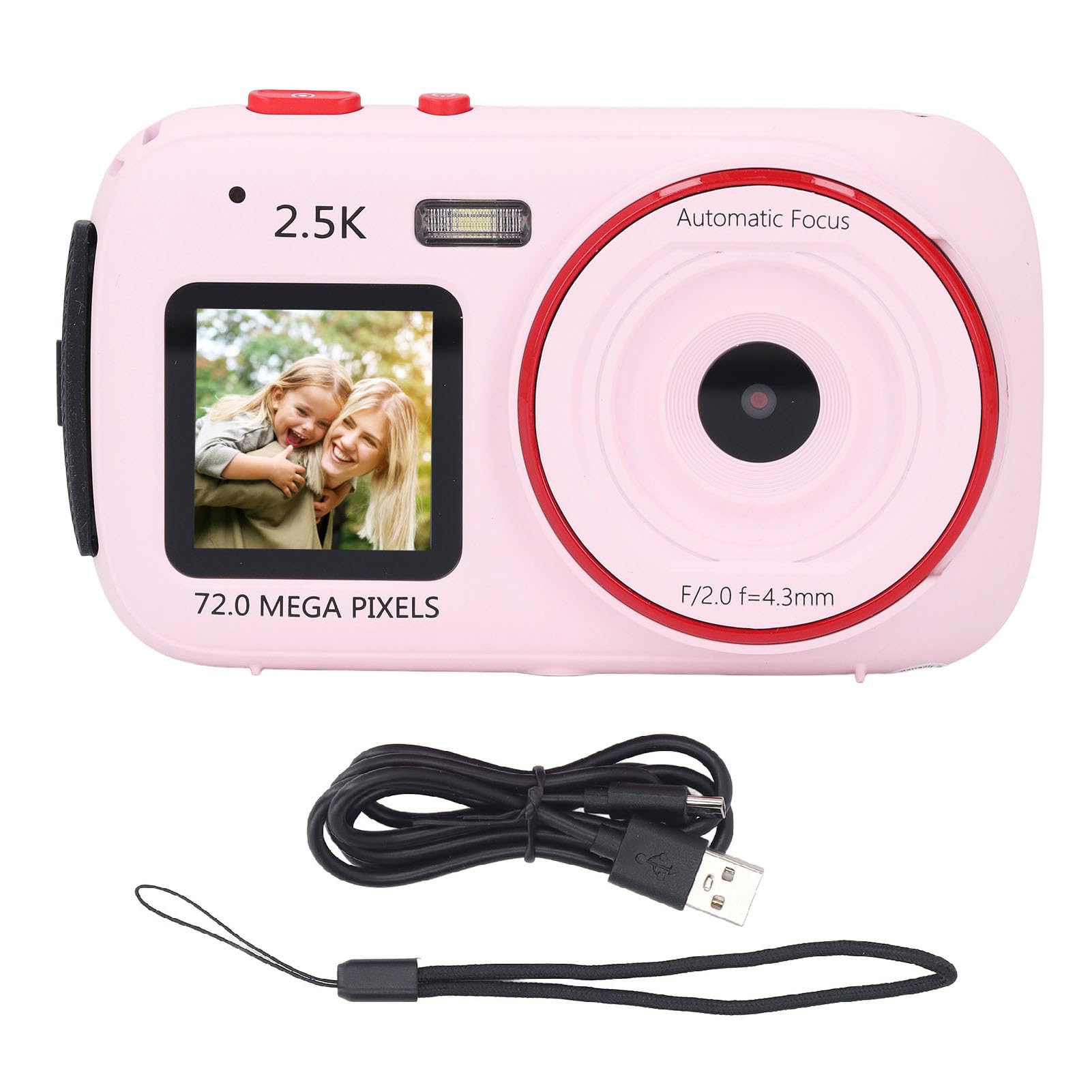 72MP Digital Camera with 2.5K Video, 16X Digital Zoom Autofocus Anti Shake Dual Screen Selfie Camera, 2.4 Inch Main Display and 1.54 Inch Front Screen for Travel Vlogging (Rosy)-image-6
