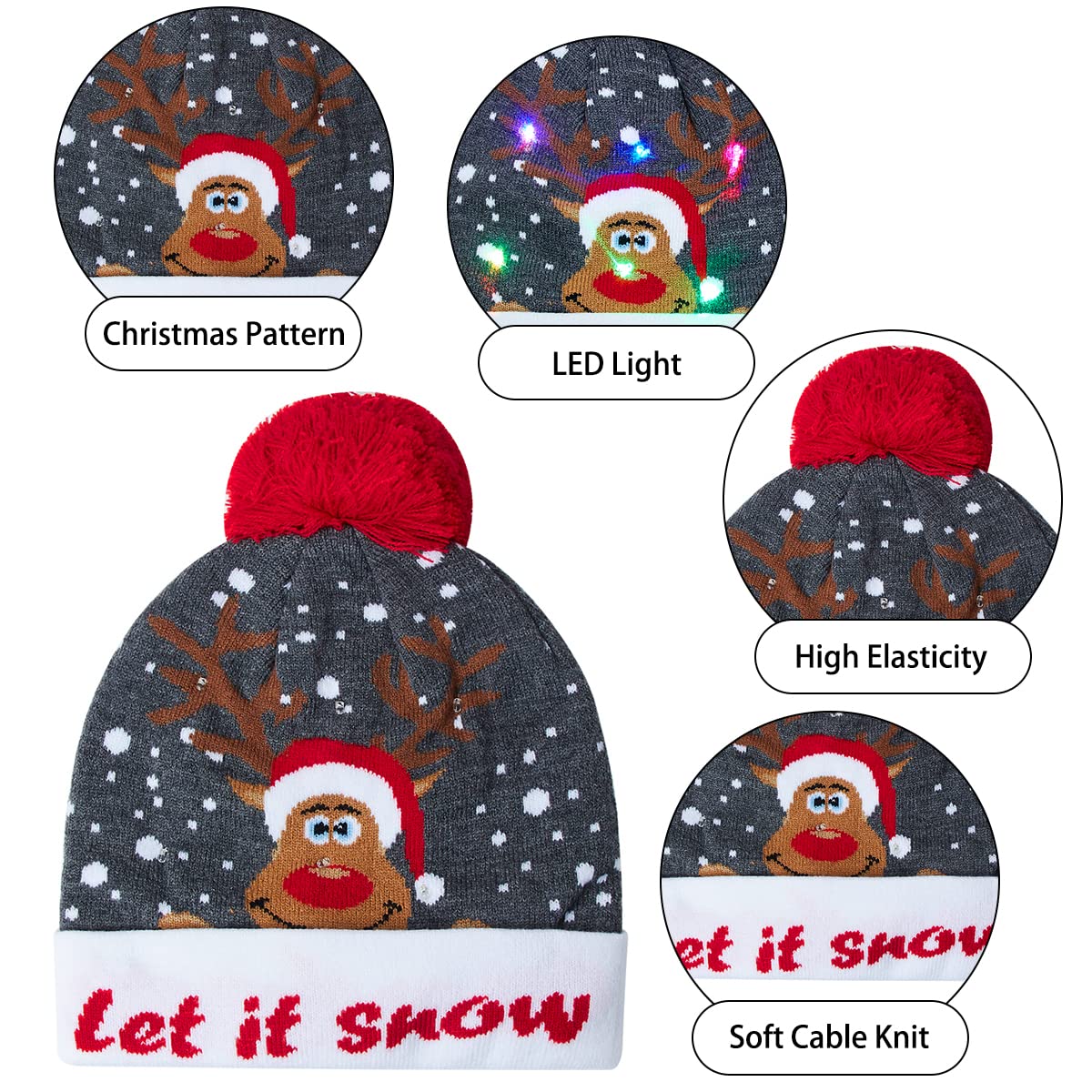 TUONROAD LED Weihnachtsmütze Herren Lustig Leuchten Beanie Mütze Warme Wintermütze Strickmütze Hässlich Urlaub Party Geschenk Kappe Hut für Männer Frauen Jungen Mädchen Kinder