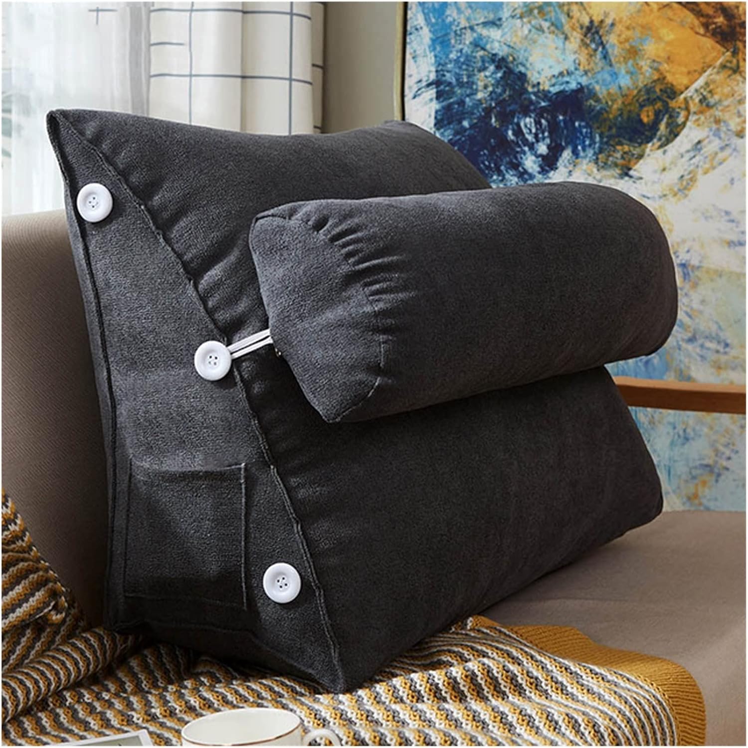 Bed Triangular Cushion Chair Bedside Lumbar Chair Backrest Lounger Lazy Office Chair Living Room Reading Pillow Household Decor(D)