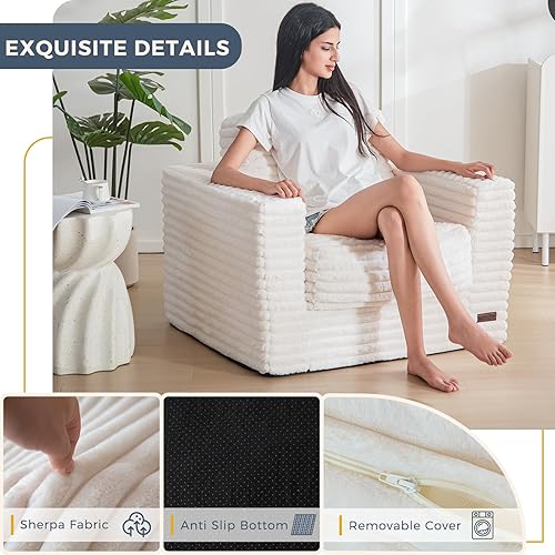 Miniatura 5 de MAXYOYO Puf gigante para adultos, sofá tapizado de suelo con almohadas y reposabrazos, puf grande de felpa, sofá para dormitorio, sala de estar,