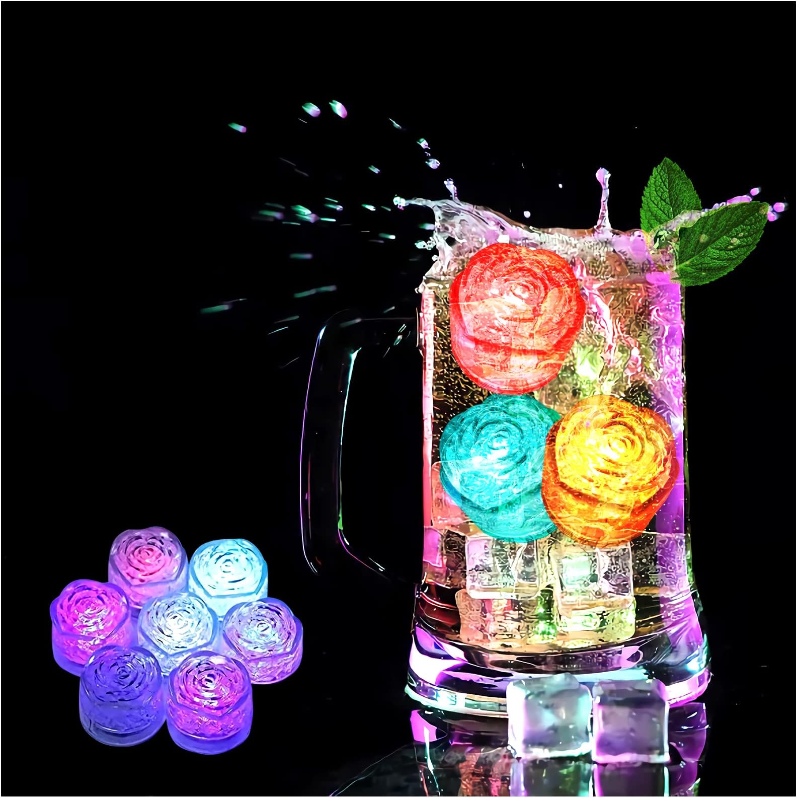 Light Up Ice Cubes, Christmas Decoration 12 Pack Flashing LED Glowing Ice Cube for Bar Bathtubs Vases Weddings Ponds Club Bar Champagne Towers Party Holiday Decorations Rose