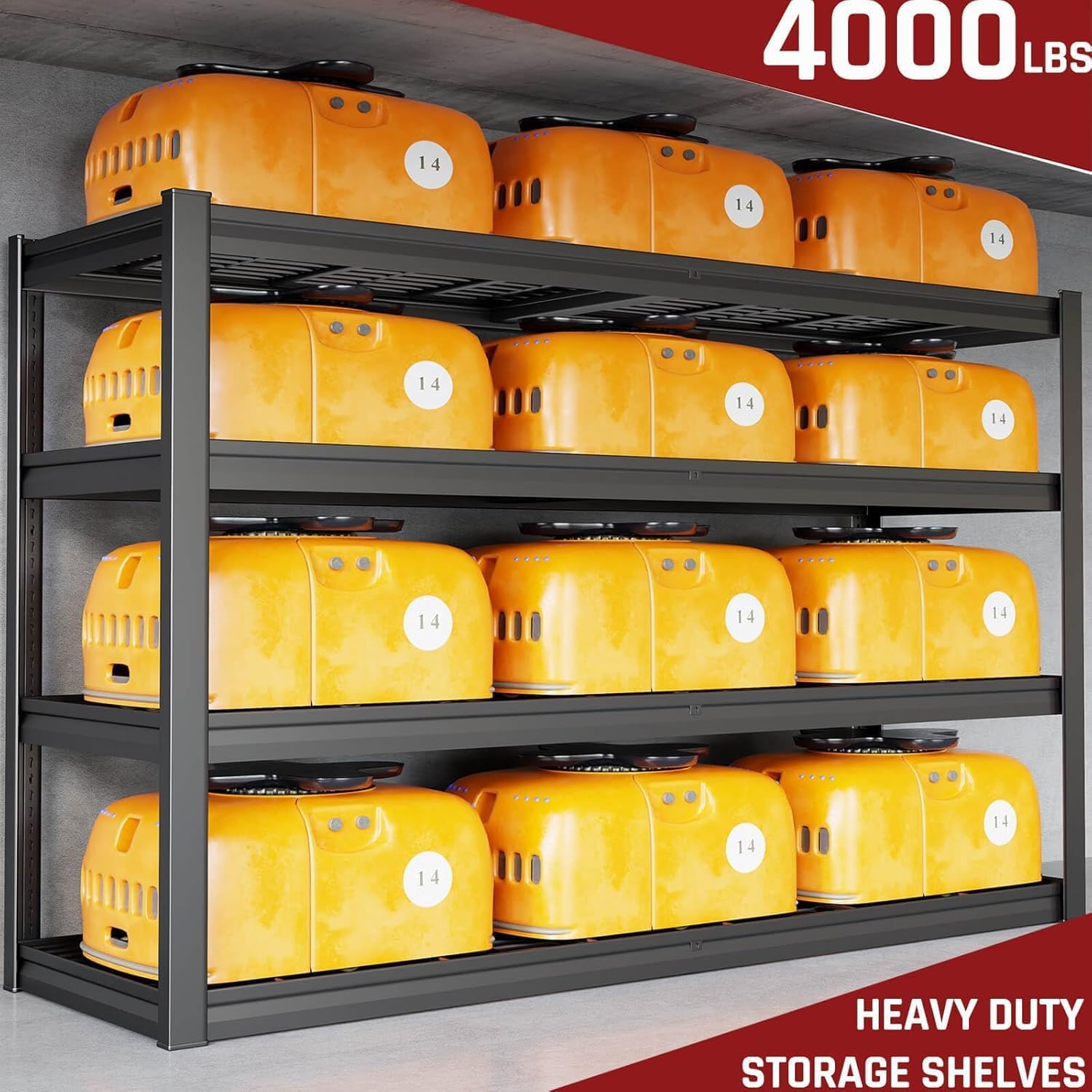 68" W Garage Shelving Unit, 68" W x 36" D x 68" H, 36" Deep Heavy Duty Garage Storage Shelves, 4 Tier Storage Rack Shelf, Industrial Adjustable Shelves for Basement Warehouse