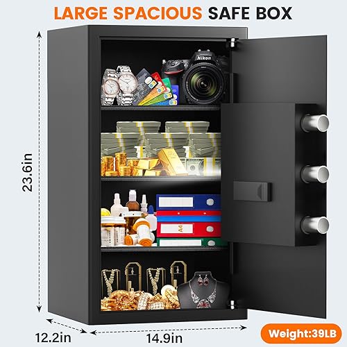 Miniatura 2 de Caja fuerte grande para el hogar con estante extraíble y bolsa impermeable ignífuga, caja fuerte de seguridad digital de 5.0 pies cúbicos con luz