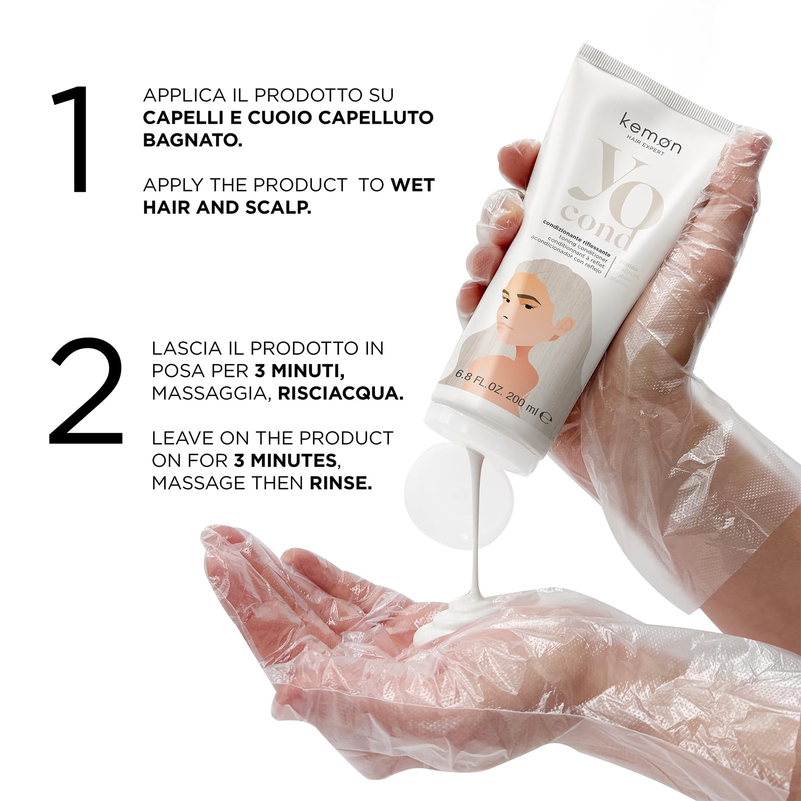 Kemon Yo Cond Platino - Maschera Riflessante Professionale con Formula YoVeg e Velian Complex, Nutre e Illumina i Capelli in 3 Minuti, 88% Ingredienti Naturali, 200 ml