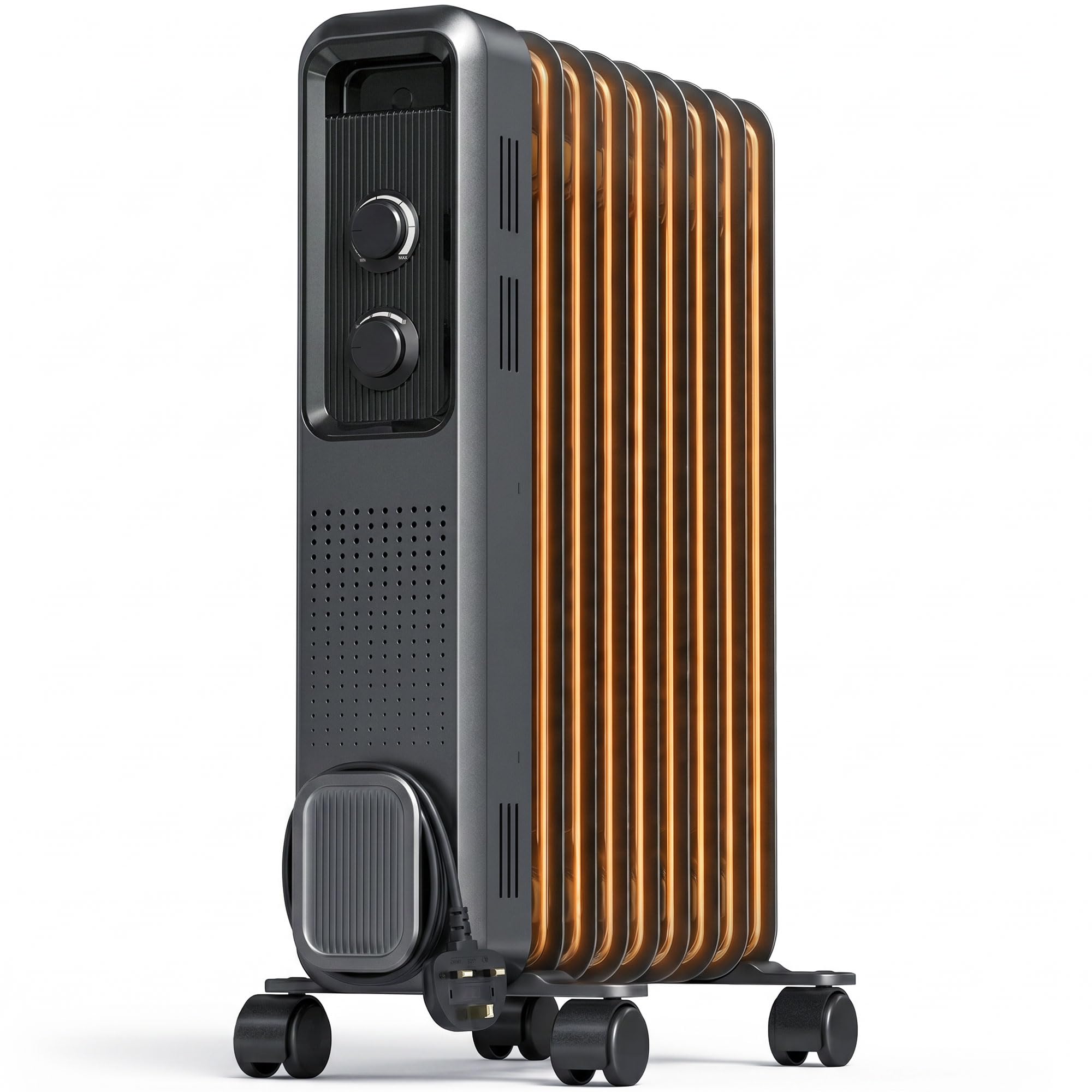 HOMCOM 2000W Oil Filled Radiator 9 Fin Portable Electric Heater Grey