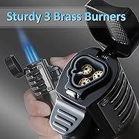 Vista 2 de Encendedor de Antorcha Paquete de 2 Llama de Chorro Triple Encendedores de Antorcha de Butano Encendedores de Gas Butano Recargables Resistentes al