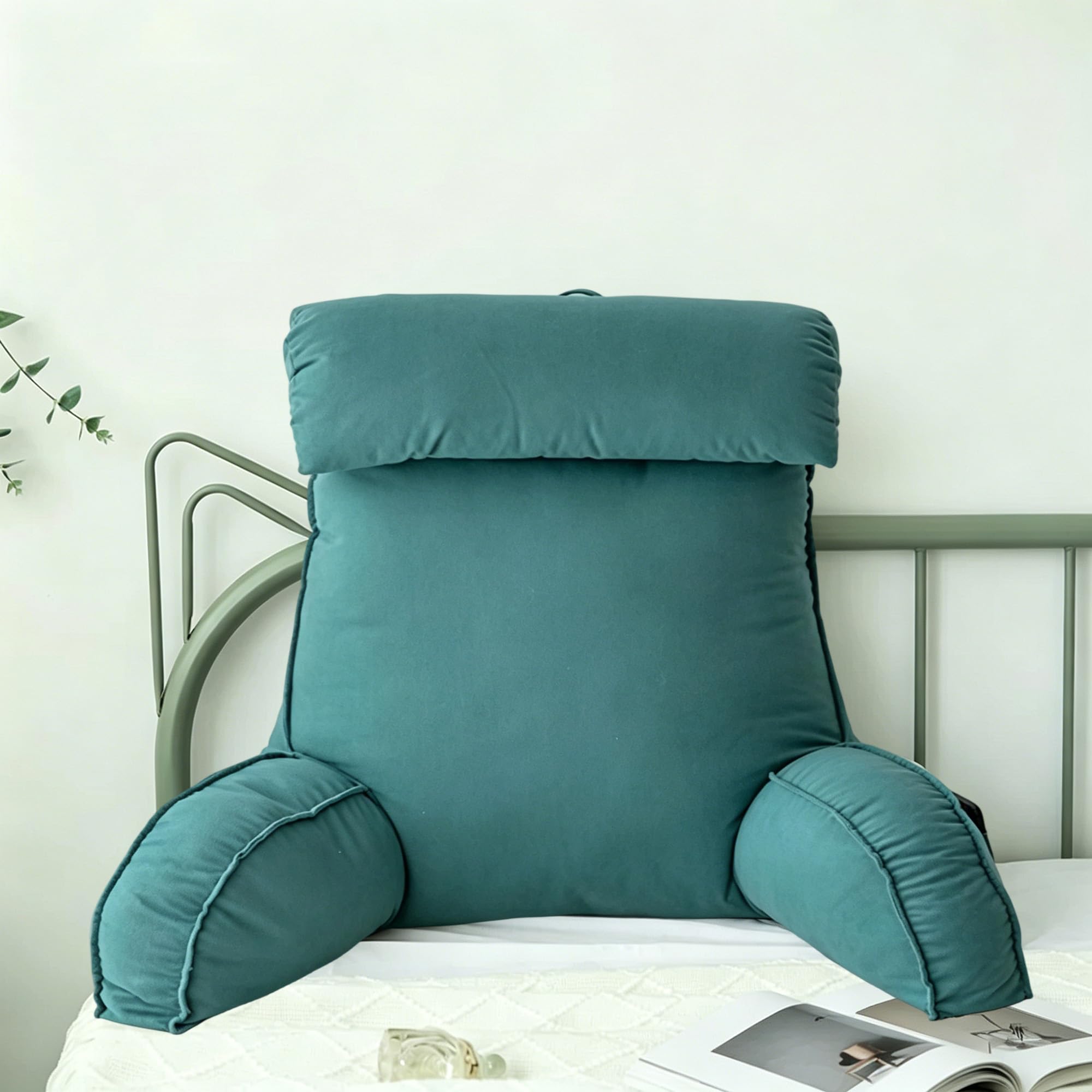 Hruile Dark Green Reading Pillow With Arm Support, Cuddle Arm Back Pillow, Large Backrest Rest Cushion With Removable Cover, Lumbar Support Cushion For Reading Relaxing Watching (75×40×55Cm,)