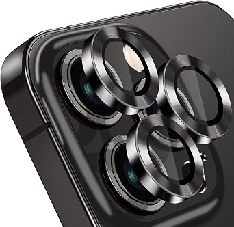 Compatible with iPhone 15 Pro/iPhone 15 Pro Max Camera Lens Protector, Anti-Scratch Lens Cover 9H Tempered Glass Metal Camera Screen Protector Shockproof Camera Ring - 3 Pcs Black