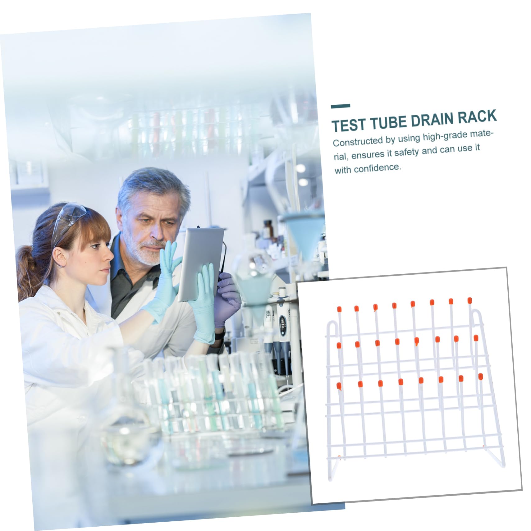 Healvian Supporto per Asciugatura del Becher in Metallo Bianco, Rack Laboratorio Pratico per Contenitori e Provette, Design Semplice e Resistente