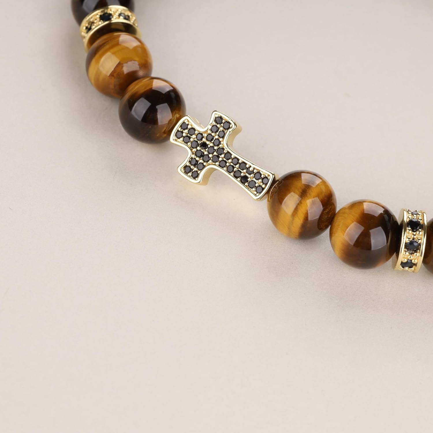 COAI Cross Bracelet for Men Women, Black Tourmaline Tiger Eye Beaded Bracelet for Men Women - Image 5