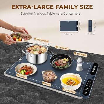 Homelove Warming Mat for Food - 7 Temps, 8H Timer, for Buffets Party Navy